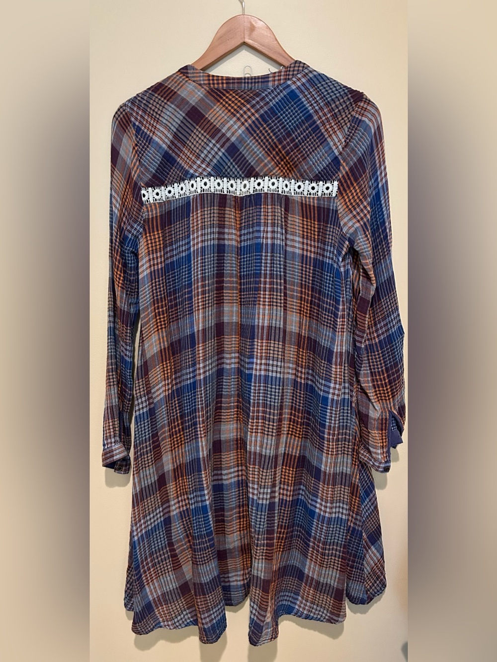 Holding Horses Anthropologie Plaid Crochet Blue Patterned Dress Size Small - Picture 2 of 8